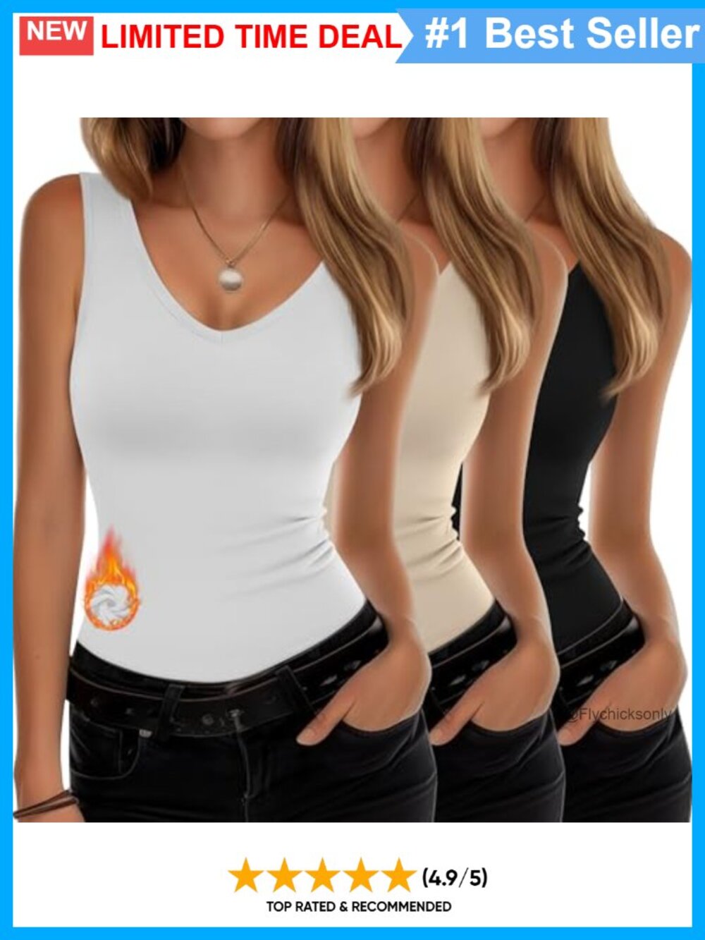 Women's Thermal Tank Tops Fleece Lined Slim Fit V-Neck Sleeveless